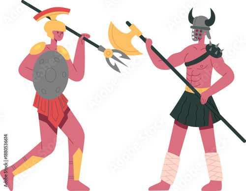 Ancient warrior gladiators fighting legendary battle scene