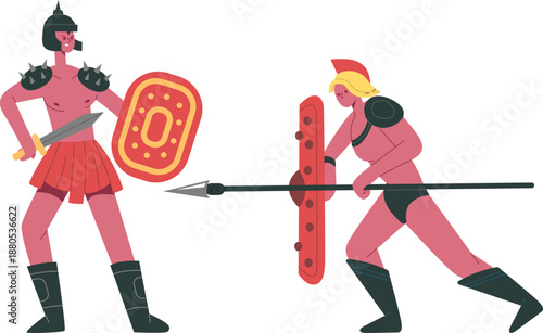 Gladiators clashing in an ancient Roman arena combat