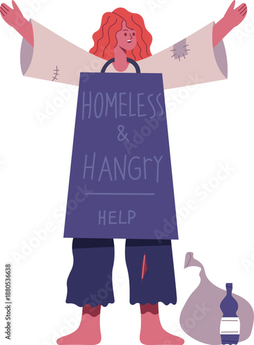 Homeless person holding sign seeking help for poverty