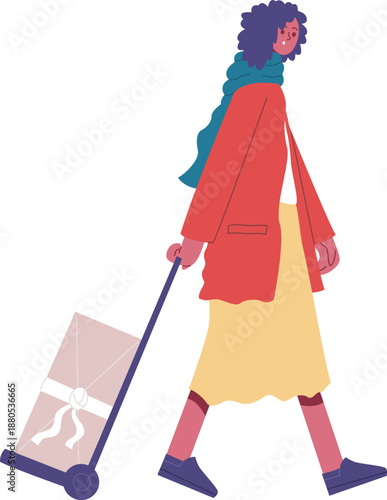 Woman transporting large gift box for special occasion