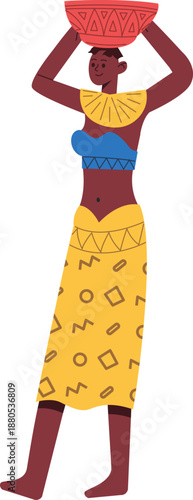 African woman balancing clay pot on head