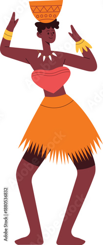 African woman dancing balancing traditional pot on head