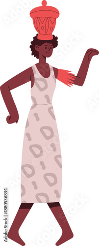 African woman balancing pot on head performing traditional dance