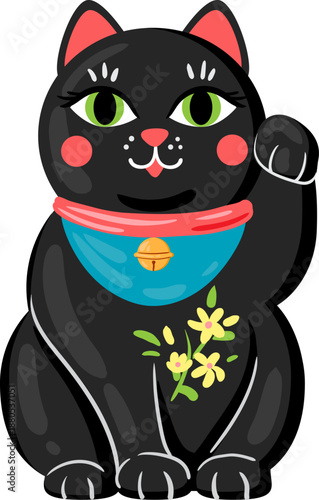 Black Maneki Neko inviting good luck and fortune