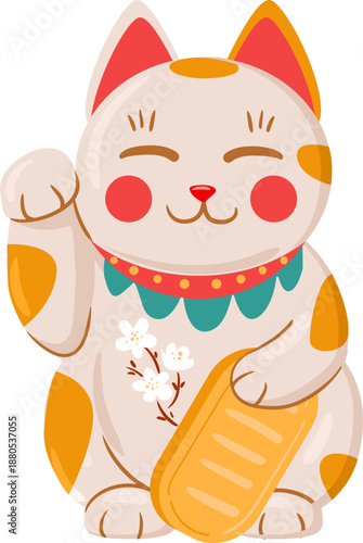Maneki Neko waving paw bringing good luck and fortune