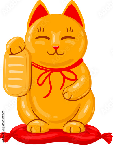 Golden Maneki Neko beckoning good fortune and prosperity