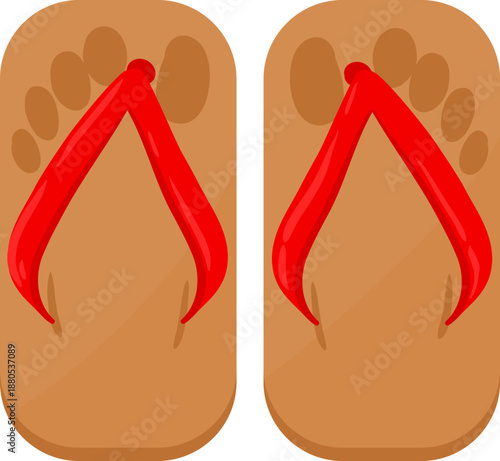 Traditional Japanese geta sandals with red straps vector