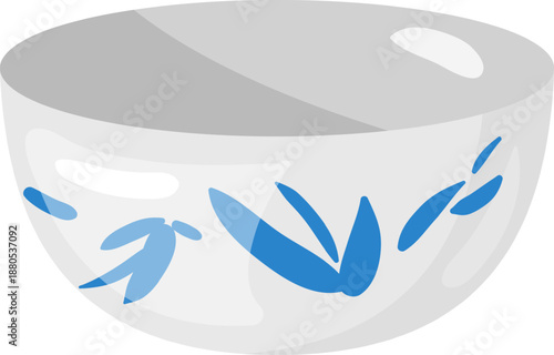 White ceramic bowl displaying blue leaf pattern