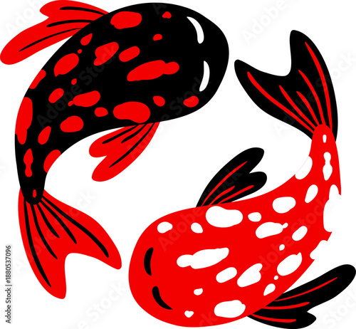 Two stylized koi fish representing harmony and balance