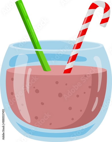 Smoothie or milkshake with candy cane and straw