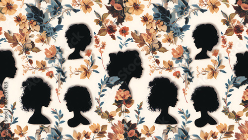 Diverse Women with Afro Hair Surrounded by Vibrant Tropical Flowers.