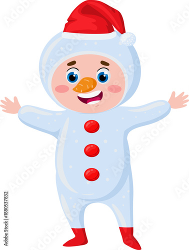 Child dressed as snowman celebrating winter holidays