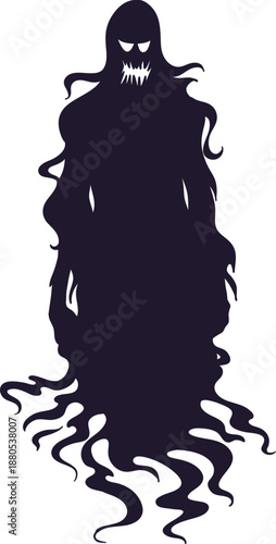 Dark scary ghost floating showing sharp teeth