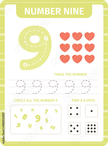 Learning number nine concept tracing counting nine hearts