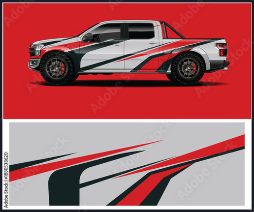 Stylish pickup truck with dynamic racing stripe graphics