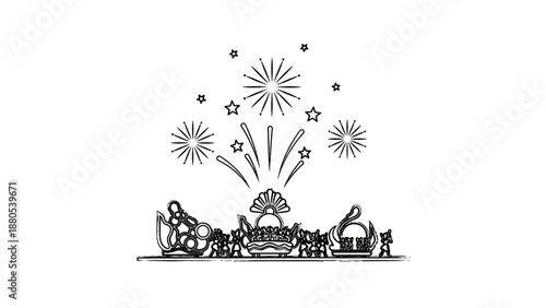 Fireworks Display Over Amusement Park Ride.