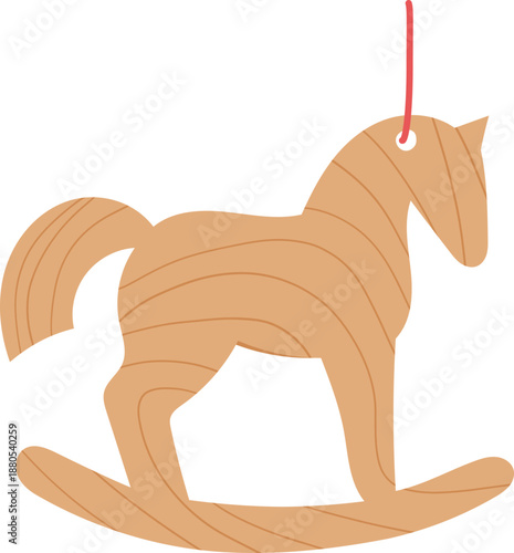 Wooden rocking horse ornament with red ribbon