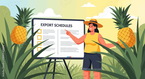 Woman Presenting Export Schedules Chart.