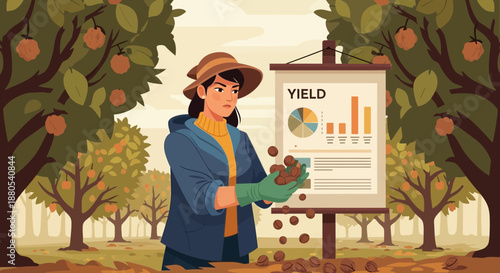 Farmer Holding Apple in Orchard.