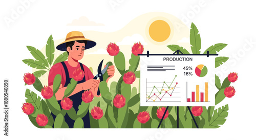 Farmer Holding Tulip in Garden.