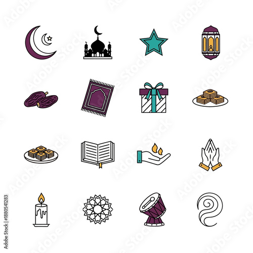 Ramadan Kareem Islamic Symbols Icons Set.