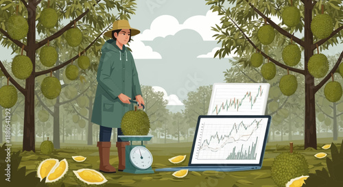 Man in hat holds green bag.