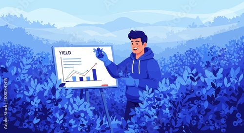 Man presenting data on whiteboard graph.
