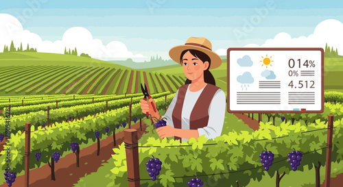 Woman harvesting grapes in vineyard 1.