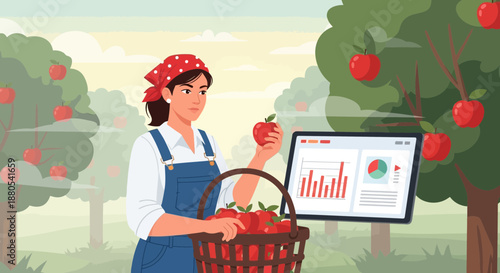 Woman Holding Apple and Basket.