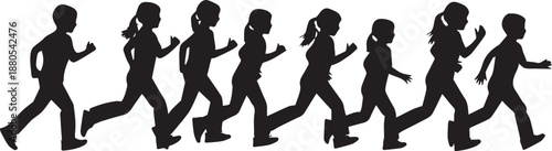 Children running together vector illustration representing healthy active childhood lifestyle activity