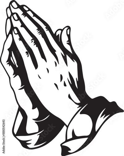Praying hands vector illustration outline drawing showing fingers together in devotion