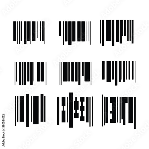 Abstract Vertically oriented barcode-style rectangular blocks arranged. 