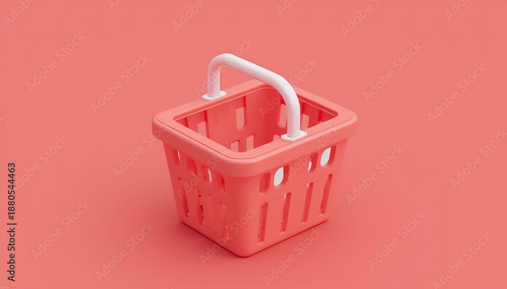 Fototapeta premium A pink shopping basket with a white handle on a matching pink background