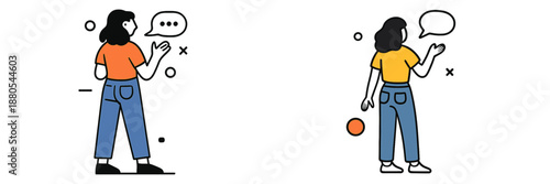 Vector illustration of a woman engaging in conversation and gesturing
