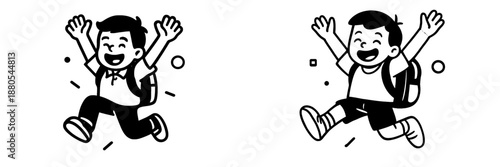 Happy children jumping with excitement after school