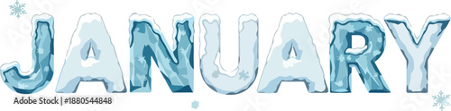 January-themed ice lettering artwork, perfect for calendars and seasonal designs, ideal for winter backgrounds