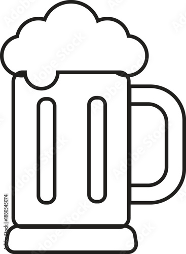 Classic black silhouette icon of a frothy beer mug perfect for beverage designs