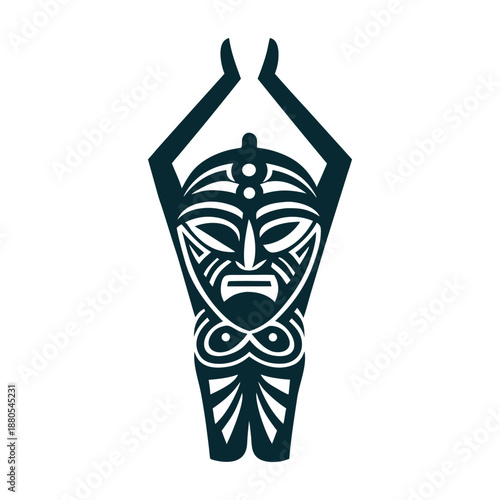 Maori Tribal Mask Vector Illustration with Raised Arms