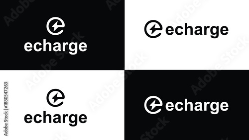 E-Charge Logo Design Set for Electric Vehicle Charging Station Branding, Minimalist EV Identity Symbols for Renewable Energy Startups, Clean Modern Tech Icon Graphics
