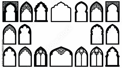 Collection of various ornate Islamic arch designs and silhouettes.