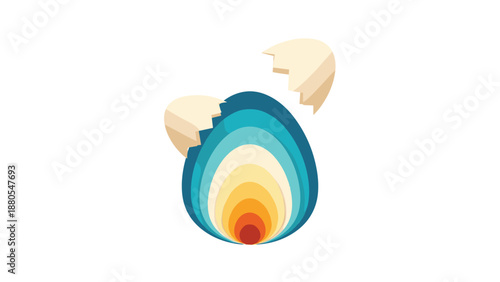 Cracked Eggshell Revealing Colorful Gradient Layers Inside, Generative AI.