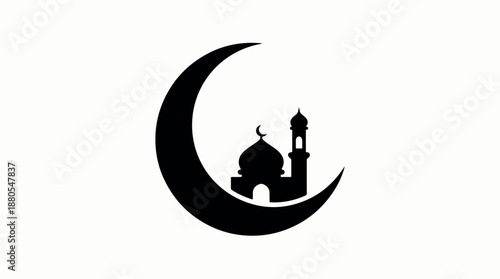 Crescent Moon and Mosque Silhouette Symbolizing Islamic Faith.