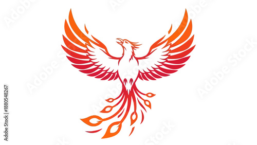 Stylized fiery phoenix bird rising with vibrant orange and red flames.