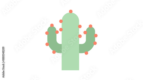 Minimalistic illustration of a green cactus with red flowers on a white background.