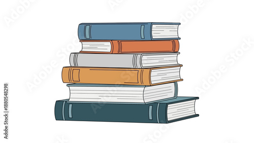 Stack of colorful hardcover books arranged on a white background.