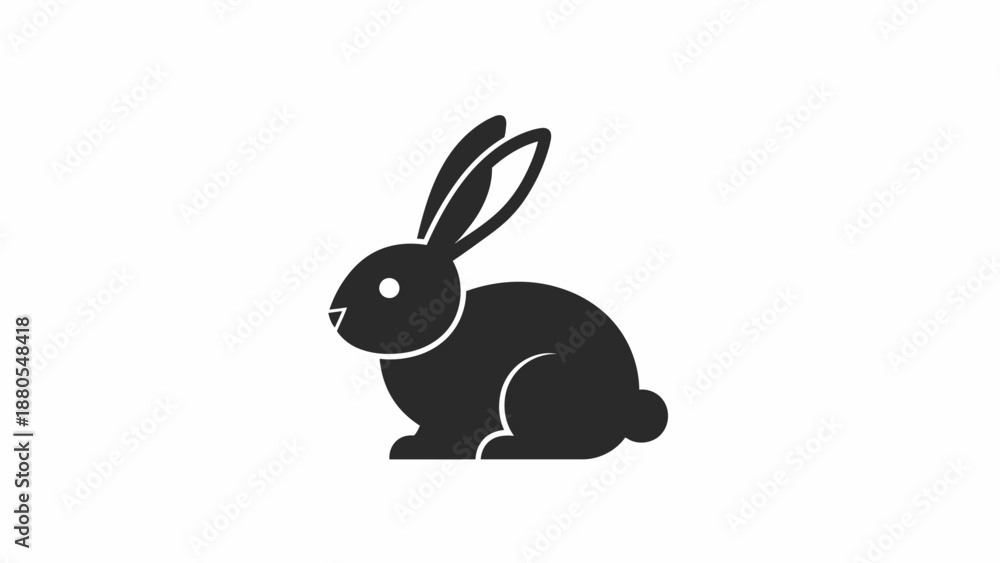Obraz premium Simple black silhouette of a sitting rabbit with upright ears.