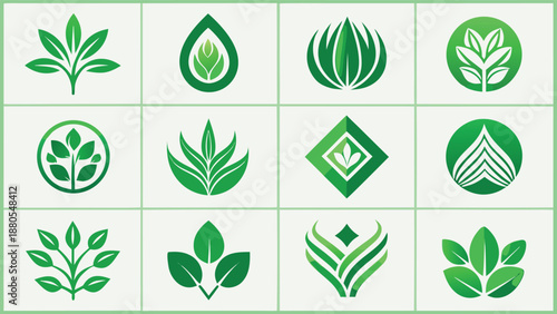 Eco-Branding Collection: Minimalist Green Leaf and Botanical Logo Icons