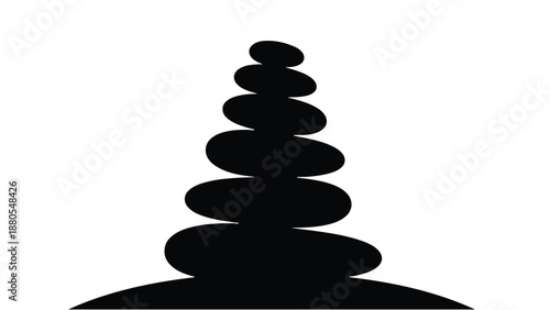 Balanced stack of smooth dark stones against a clean white background, symbolizing harmony and tranquility.