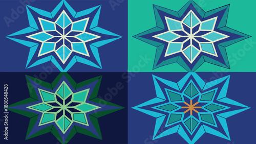 Geometric Celestial Symphony: A Mosaic of Radiant Eight-Pointed Stars