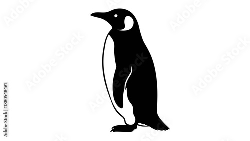 Silhouette of a standing penguin in black and white.
